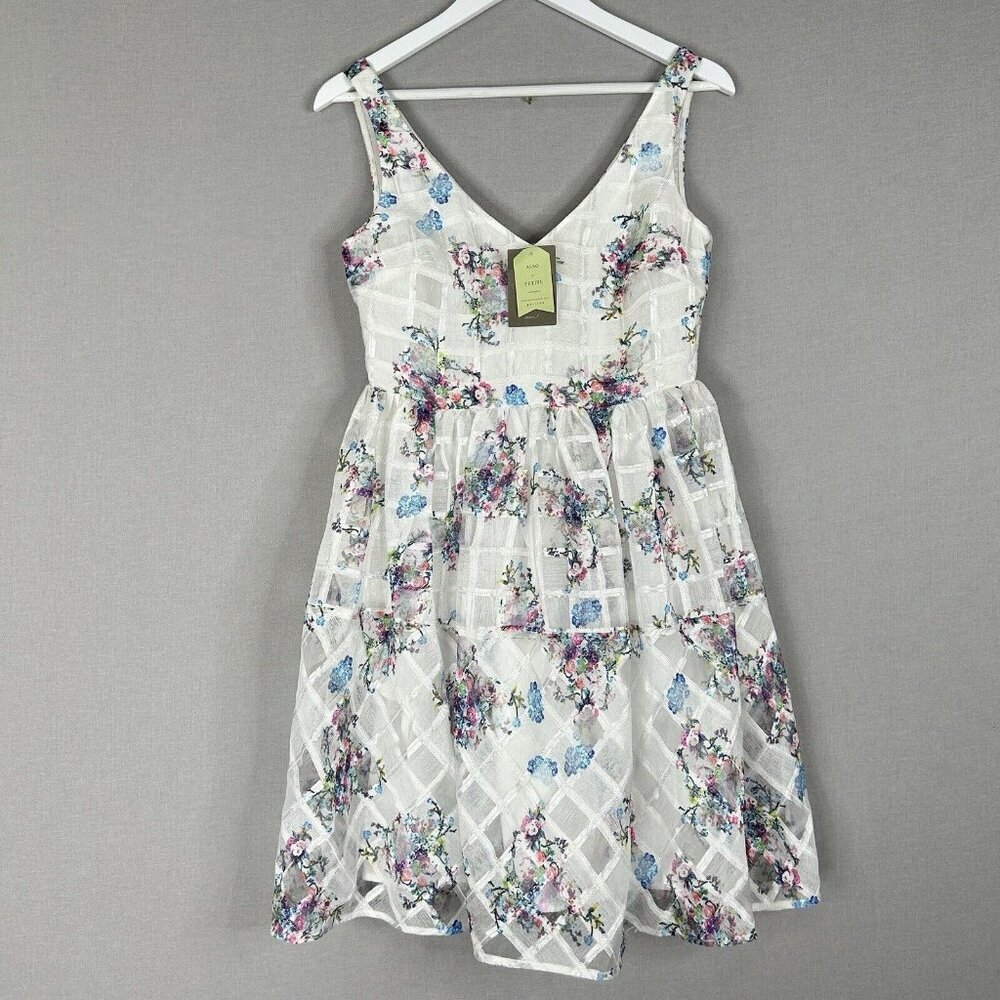 Maeve Anthro Womens Dress 4 White Peony Garden Tea Party‎ Floral Fairy Feminine